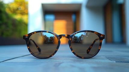 Poster - A pair of sunglasses placed on a tile floor, ready for use