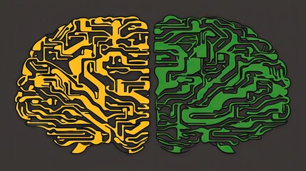 Poster - Artistic Representation of Brain with Circuit Patterns in Two Colors
