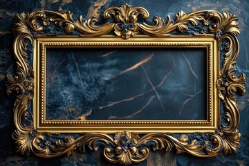 Aufkleber - A golden frame sits atop a blue marble wall, creating a luxurious and elegant atmosphere