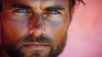 Poster - A close-up shot of a man's face with bright blue eyes