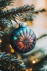 Poster - A festive decoration hangs from a decorated Christmas tree
