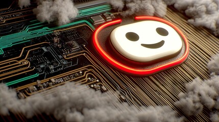 Poster - Abstract Digital Background with Smiley Face Icon and Circuitry