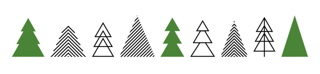 Wall Mural - christmas trees shapes icons set. christmas trees line art symbols. vector illustration.