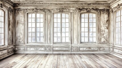 Poster - Elegant Vintage Room with Ornate Walls and Large Windows
