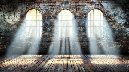 Poster - Sunlight Streaming Through Vintage Windows in an Abandoned Space