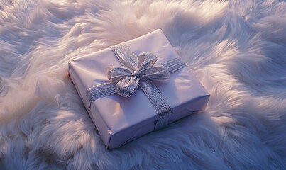 A white gift box with a silver bow on top