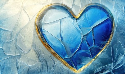 Poster - A blue heart with a gold border is shown