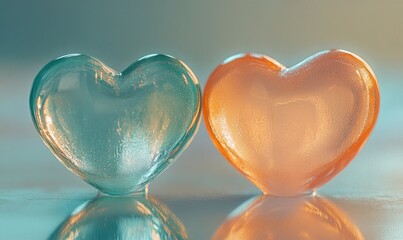 Poster - Two hearts made of ice are on a table