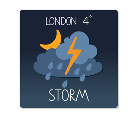 Wall Mural - Storm weather forecast for London showing temperature of 4 degrees Celsius