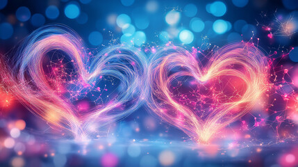 Poster - Bright heart shapes emerge with flowing designs, representing love hormones in a colorful and luminous setting