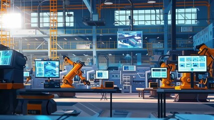 Poster - Robotic arms assemble airplane parts in a cutting edge factory, showcasing advanced automation and innovative technology in the manufacturing process