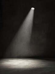 Poster - A light beam shines down in a dark, empty room, suggesting feelings of solitude and abandonment while providing space for additional text. Generative AI