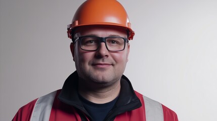 Wall Mural - Man wearing an orange hard hat and glasses