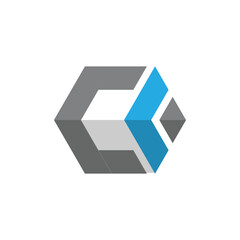 Aufkleber - This design depicts a flat logo of a letter C in hexagonal logo in blue and grey color