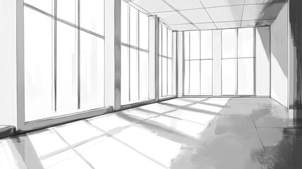 Poster - Architectural Sketch Of A Modern Room With Large Windows