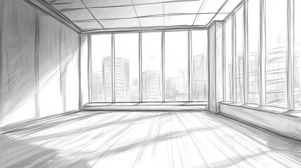 Poster - Sketch of Modern Office Space Overlooking Cityscape