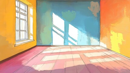 Poster - Sunlit Room with Yellow Orange and Blue Walls