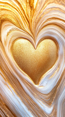 Poster - Wind patterns shape a shimmering heart, blending gold and white hues in a stunning ephemeral display of art