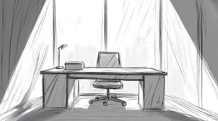 Poster - Sketch of a Modern Office Desk and Chair