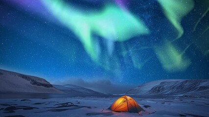 Wall Mural - iceland aurora above tent night skies time lapse sky generative ai
