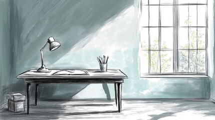 Poster - Desk Beside Window In A Quiet Room