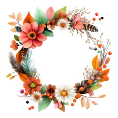 Canvas Print - Floral Wreath with Autumn Colors and Botanical Elements Design