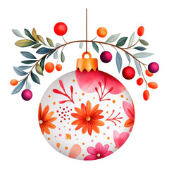 Wall Mural - Hand-Illustrated Colorful Christmas Ornament with Floral Design