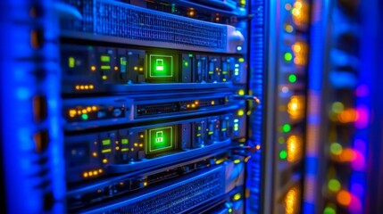 Poster - Data center operations high-tech facility digital infrastructure server room close-up network management excellence