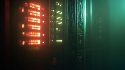 Poster - Server room lights flicker as data flows in high-tech environment futuristic technology concept dimly lit viewpoint
