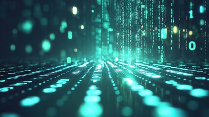 Poster - Digital Matrix Code with Lines of Glow in a Futuristic Backdrop