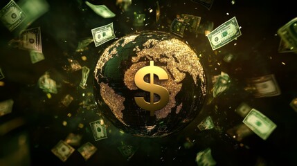 Poster - global financial dynamics world map digital art economic environment aerial view wealth distribution