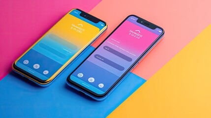 mobile shopping flat design front view app interface 3D render Split-complementary color scheme