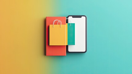 mobile shopping flat design front view app interface 3D render Split-complementary color scheme