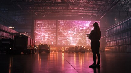 Poster - Data analysis event industrial warehouse digital interface high-tech environment user perspective future insights