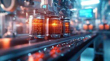 Poster - Automated beverage production line in a modern factory high-tech environment industrial viewpoint efficiency concept