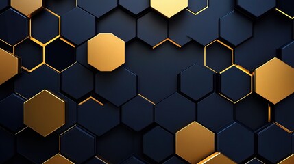 Poster - Modern Geometric Background with Gold and Black Hexagons Design
