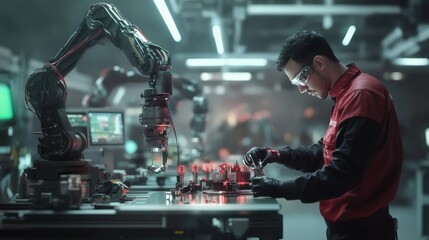 Poster - industrial automation process modern factory technology focus high-tech environment close-up view in