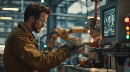 Poster - Robotic arm operation industrial workshop technology insights manufacturing environment close-up view automation concepts