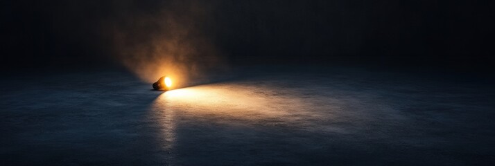 Fototapete - A solitary light source casts a warm glow in a dark, empty room, evoking feelings of solitude and abandonment, inviting reflection. Generative AI