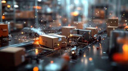Poster - Warehouse operations automated package handling industrial facility digital environment aerial view efficiency concept