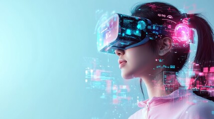 Poster - Virtual reality experience technology digital innovation urban setting close-up view futuristic concepts for immersion