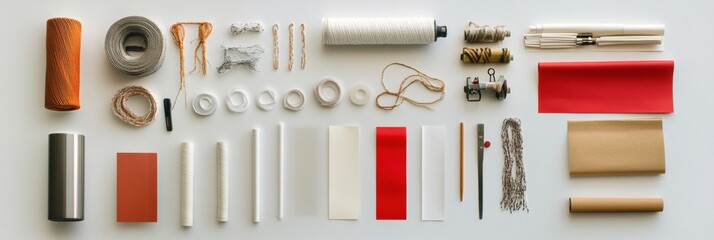 Wall Mural - Gift wrapping materials are neatly organized with various papers, ribbons, and strings, providing ample space for personalized touches. Generative AI