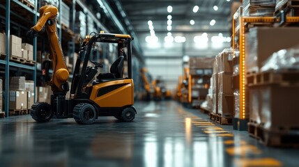 Poster - warehouse forklift operations industrial facility equipment usage organized storage close-up efficie