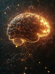 Aufkleber - Abstract representation of a human brain formed by luminous neural networks and synapses, with ample copy space for text integration. Generative AI