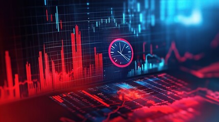 Poster - Business Concept with Red Clock on Desktop Financial Analysis