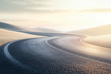 Aufkleber - A curved running track stretches into the distance, framed by soft hills and bathed in warm sunlight, inviting fitness enthusiasts to run. Generative AI