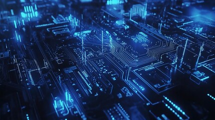 Poster - Abstract Blue Circuit Board Design with Futuristic Background