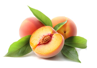 Wall Mural - Peach with leaf isolated on transparent background