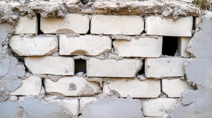 weathered brick wall texture with cracks and damage ideal for construction and architectural backgrounds