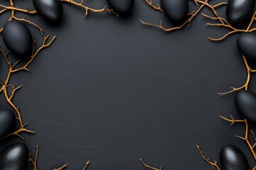 Poster - A gothic depiction of an Easter celebration with dark, dramatic lighting, featuring black and silver eggs surrounded by thorny vines